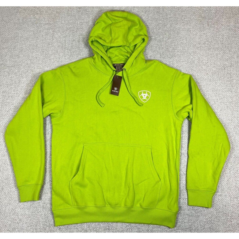 Ariat Hoodie Men's Medium Neon Green Logo Pullover Sweatshirt Activewear NEW